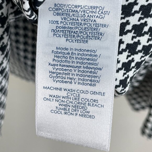 Chaps Womens Plus 1X Black White Houndstooth Button Up Shirt Long Sleeve Blouse - Picture 4 of 10